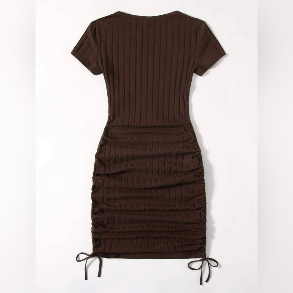 SHIEN Drawstring Side Rib-knit Bodycon Dress - Picture 1 of 3